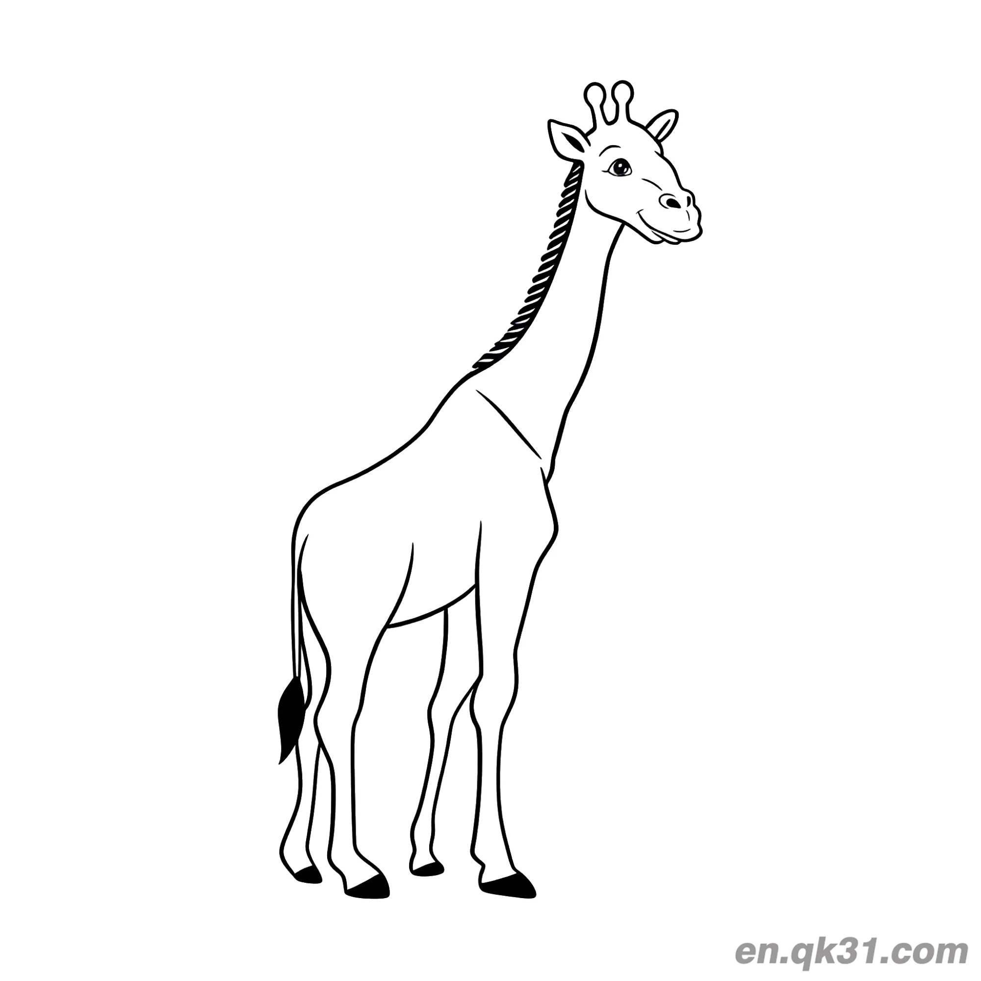 免费 极简风格长颈鹿带辫子鬃毛简笔画涂色页 简笔画涂色页