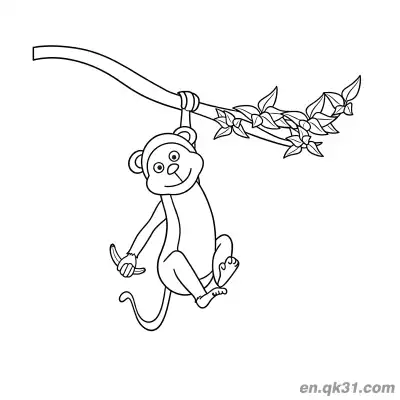卡通猴子挂在树枝上拿香蕉简笔画涂色页 – 免费可打印简笔画涂色画