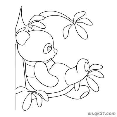熊猫宝宝在丛林树叶中玩耍简笔画涂色页 – 免费可打印简笔画涂色画