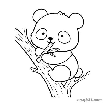 卡通熊猫坐树枝上嚼竹子简笔画涂色页 – 免费可打印简笔画涂色画