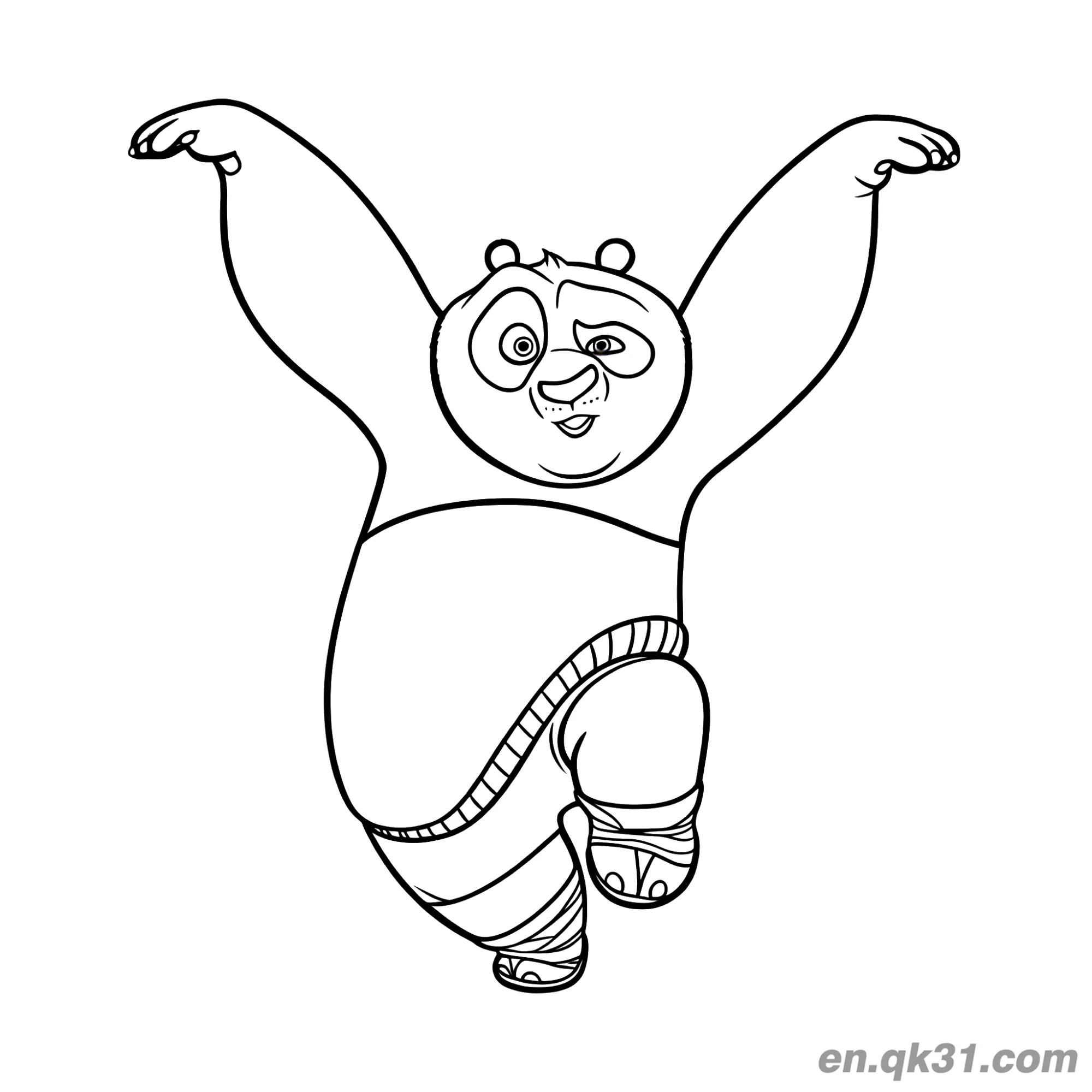 免费 功夫熊猫举臂跳跃简笔画涂色页 简笔画涂色页