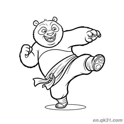 功夫熊猫练习踢腿简笔画涂色页 – 免费可打印简笔画涂色画