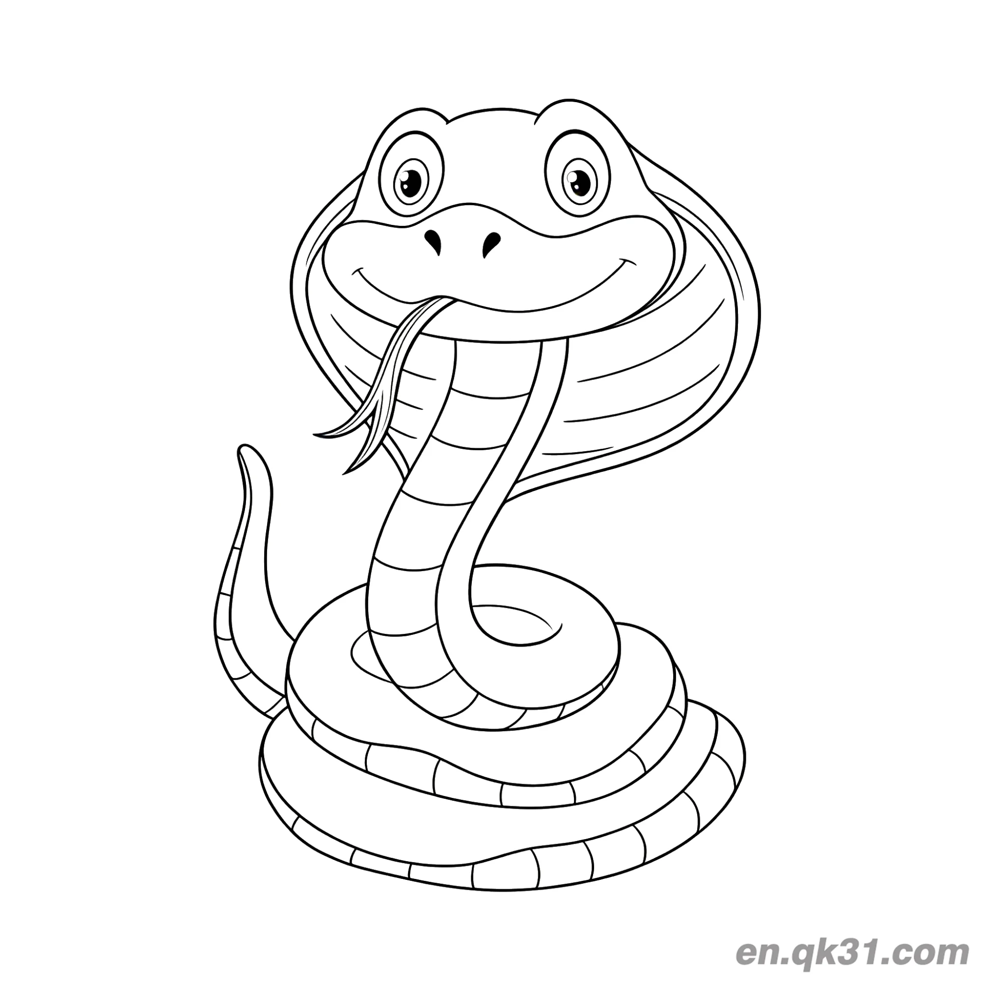 免费 扩张颈部卡通眼镜蛇简笔画涂色页 简笔画涂色页