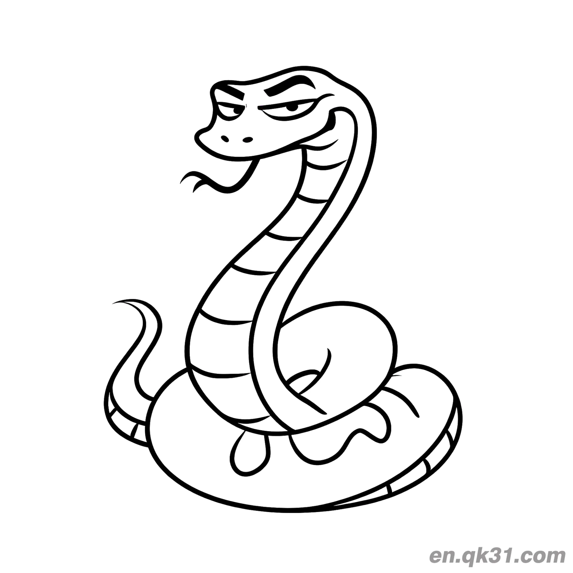 免费 得意表情吐舌卡通蛇简笔画涂色页 简笔画涂色页