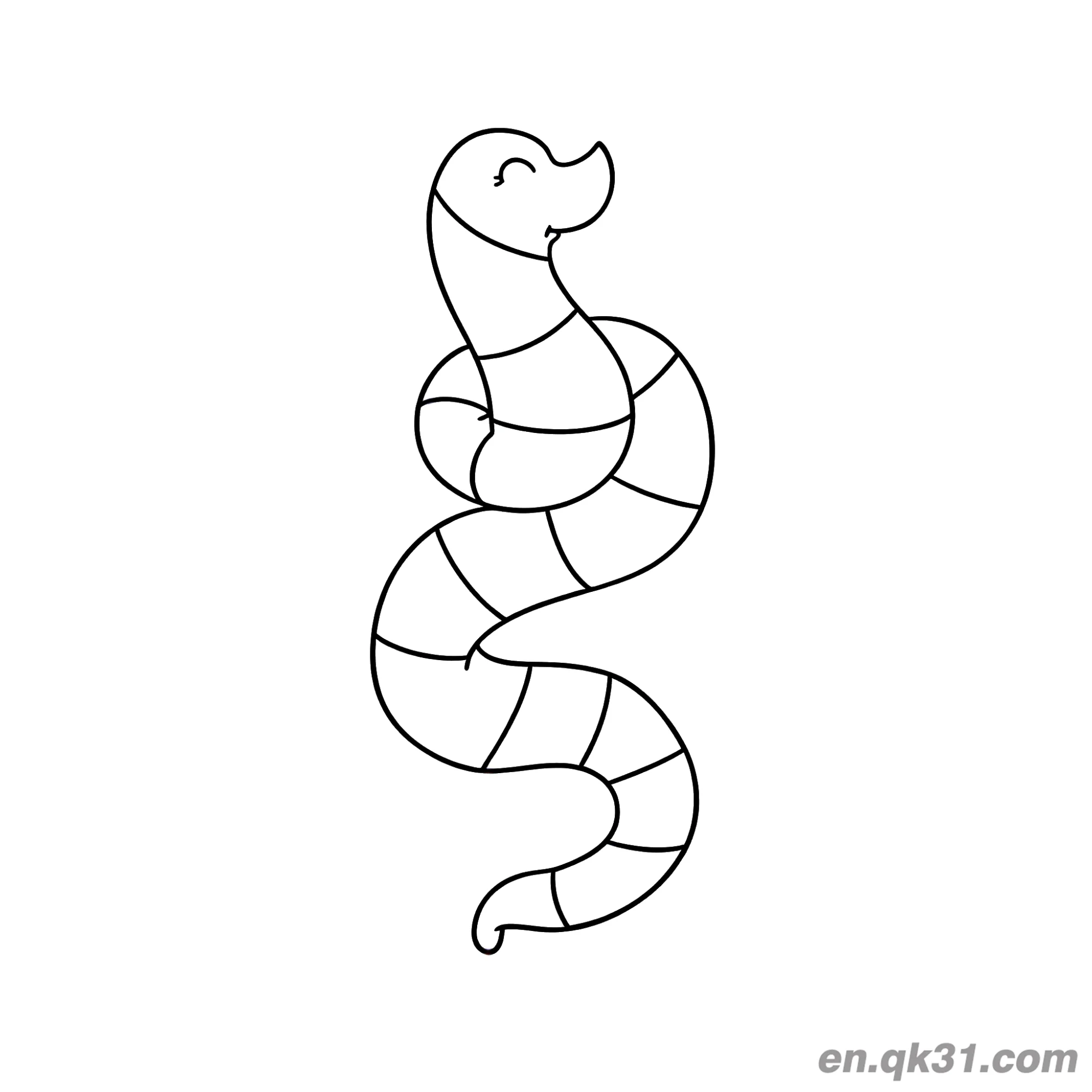 免费 闭眼微笑卡通蛇简笔画涂色页 简笔画涂色页