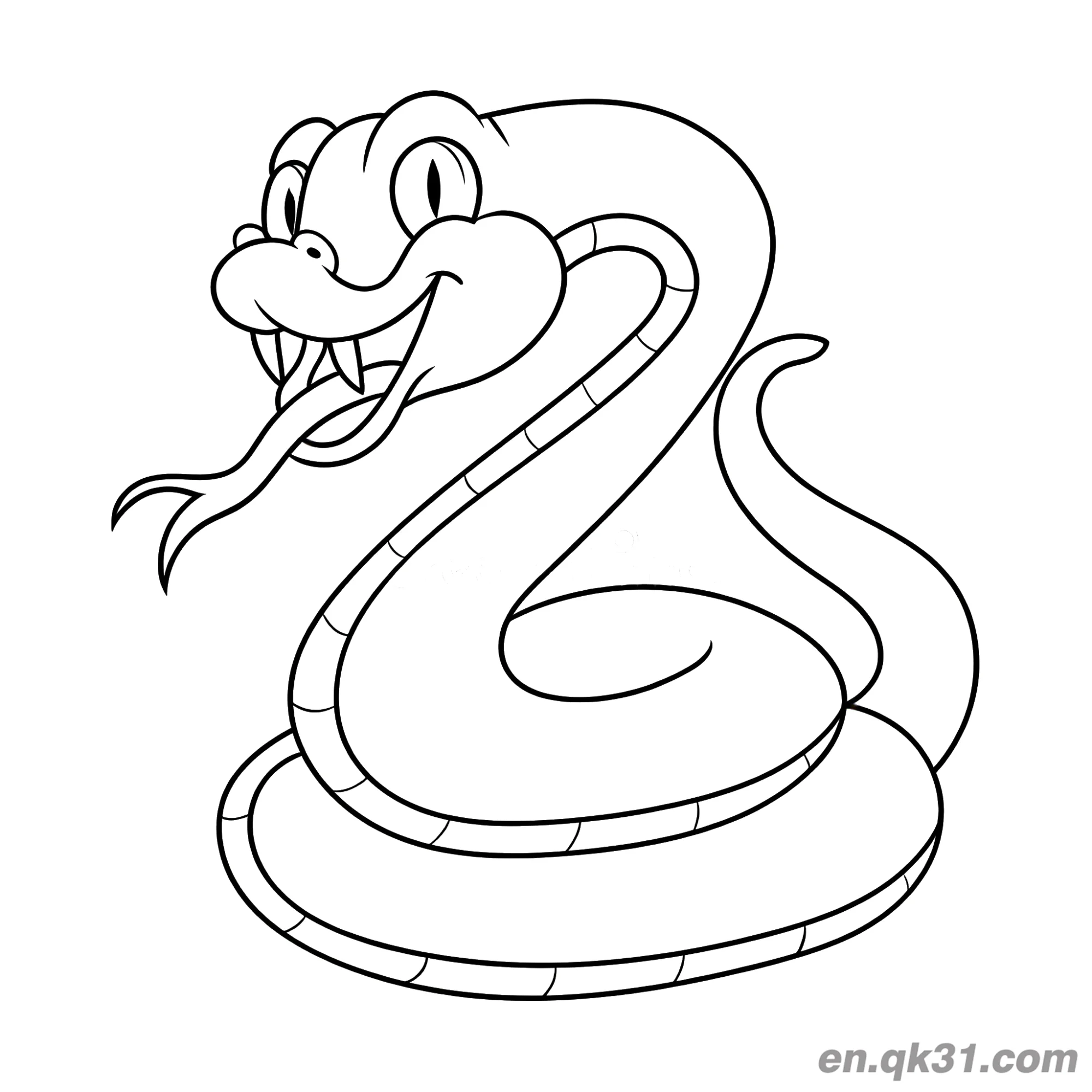 免费 獠牙吐舌卡通蛇简笔画涂色页 简笔画涂色页