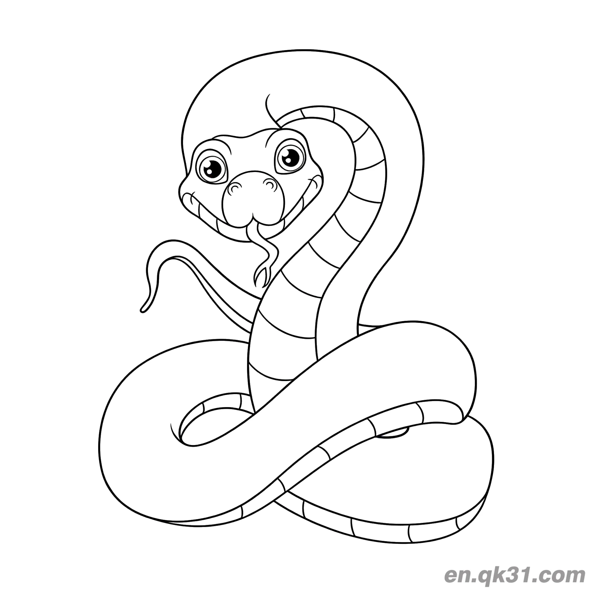 免费 多圈盘绕吐舌卡通蛇简笔画涂色页 简笔画涂色页