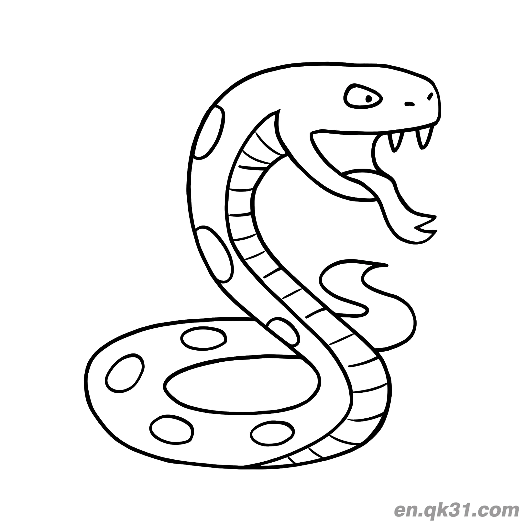 免费 凶猛斑点卡通蛇简笔画涂色页 简笔画涂色页