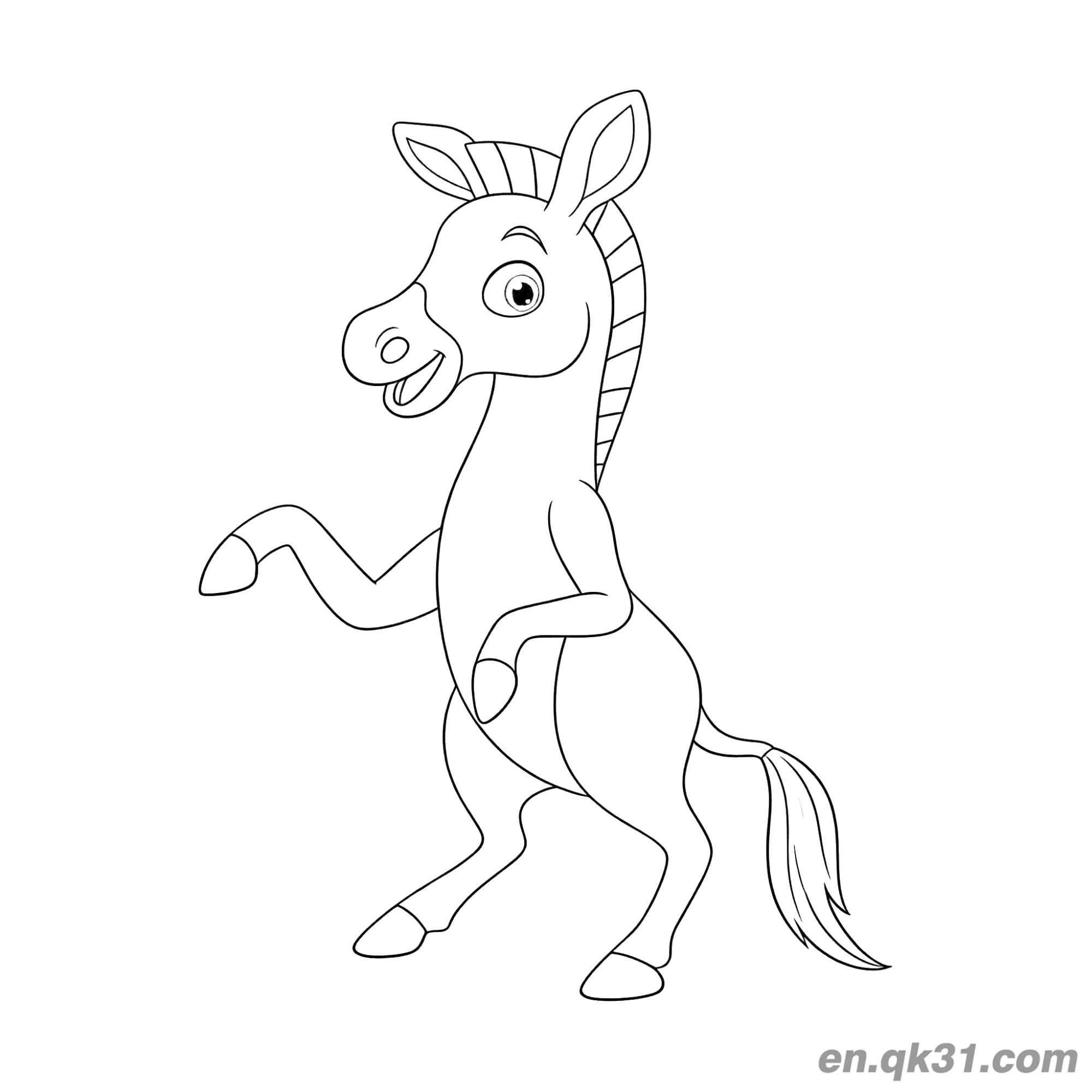 免费 没有条纹的卡通斑马站着简笔画涂色页 简笔画涂色页