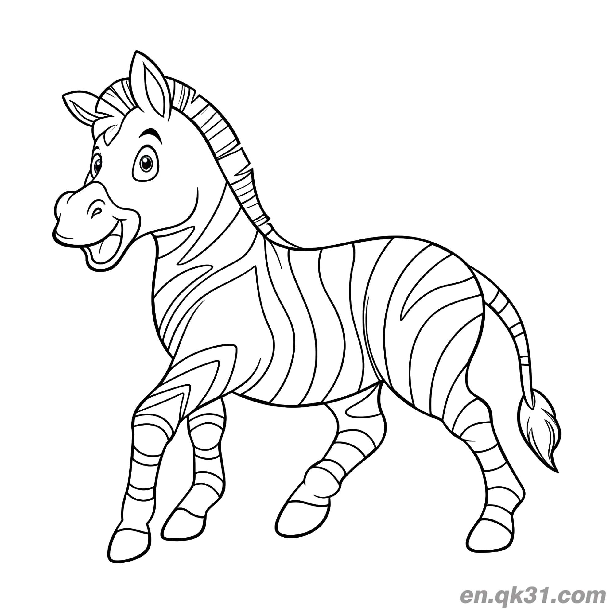 免费 卡通斑马走路大笑简笔画涂色页 简笔画涂色页