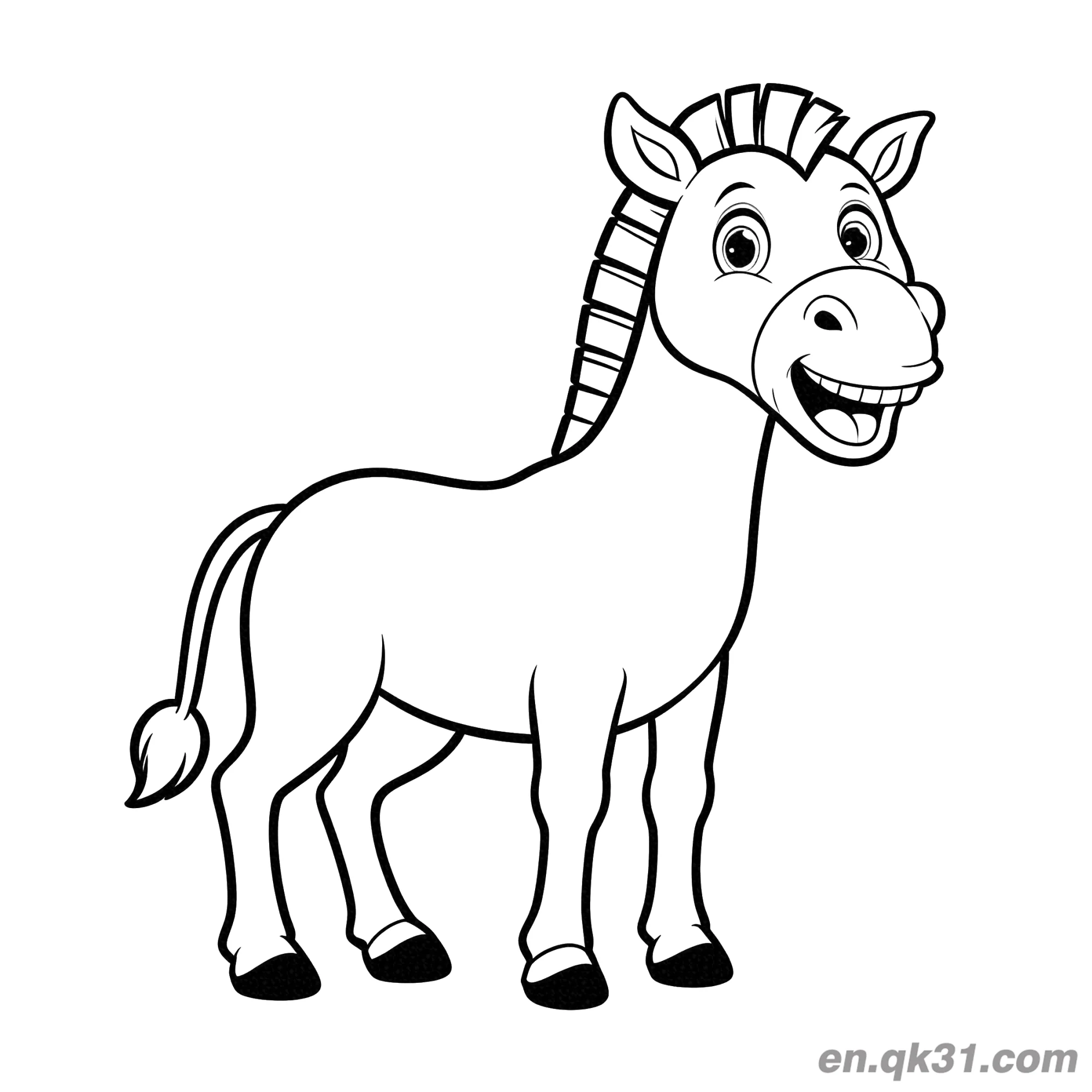 免费 无条纹大笑的卡通斑马简笔画涂色页 简笔画涂色页