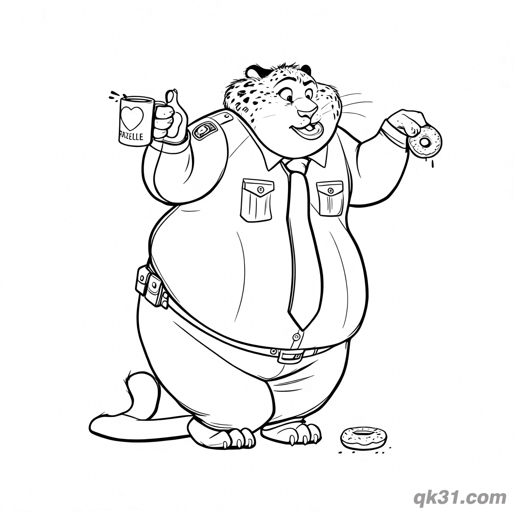 免费 本杰明·爪霍瑟我爱瞪羚咖啡杯简笔画涂色页 简笔画涂色页