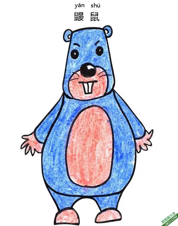 免费 怎样教孩子们一步步画一个 卡通鼹鼠Mole 简笔画涂色页