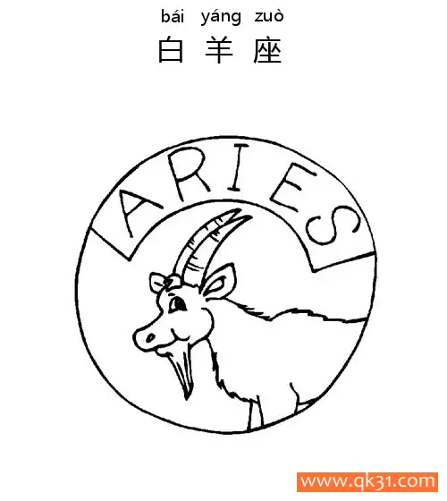 免费 十二星座-白羊座：Aries constellation 简笔画涂色页