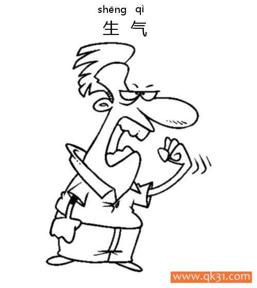 免费 生气-angry 简笔画涂色页