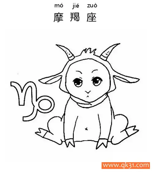 免费 十二星座-摩羯座：Capricorn constellation 简笔画涂色页