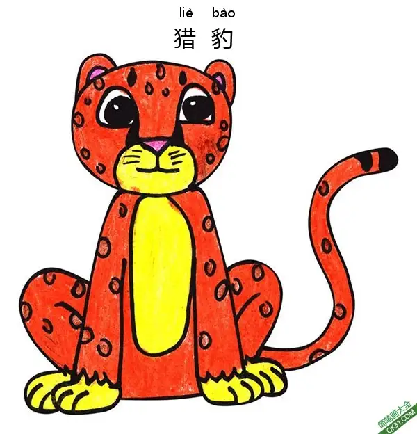 免费 怎样教孩子们一步步画一个 卡通猎豹 Cheetah 简笔画涂色页