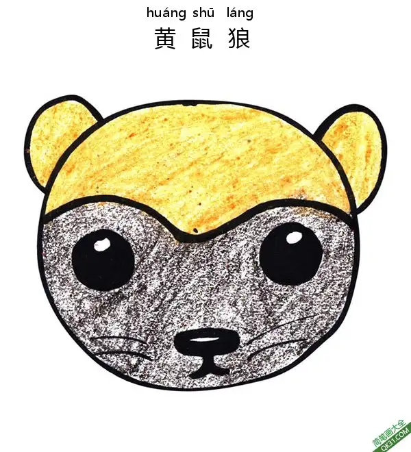 免费 怎样教孩子们一步步画一个黄鼠狼、鼬鼠Grison 简笔画涂色页
