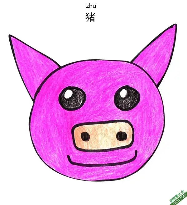 免费 如何给孩子画猪脸Pig Face 简笔画涂色页