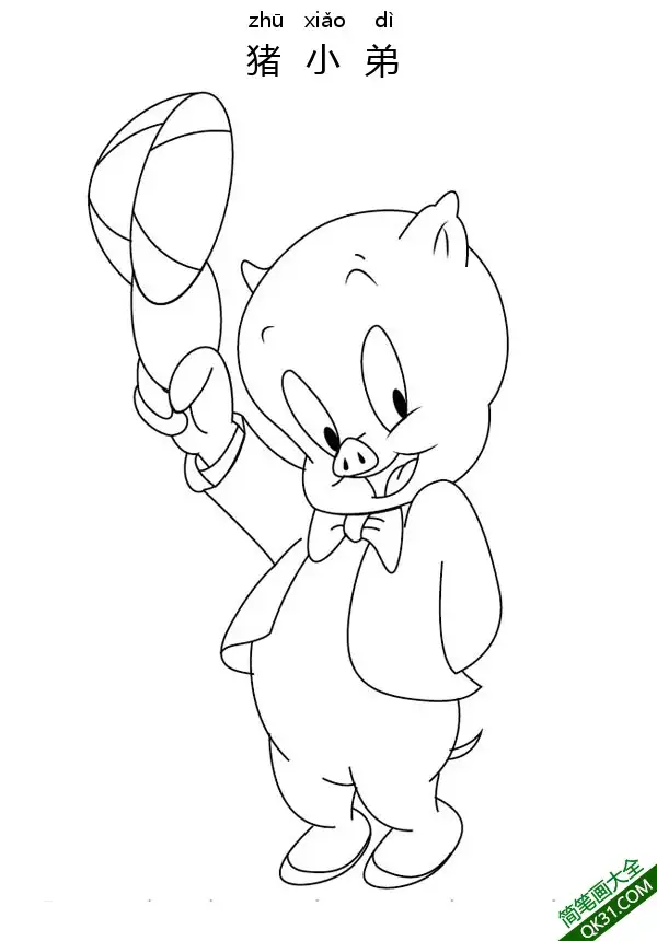 免费 猪小弟 Porky Pig 简笔画涂色页