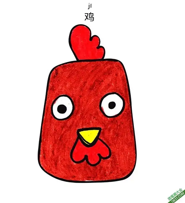如何给孩子画鸡脸Chicken Face简笔画涂色画 – 为儿童和成人提供的免费可打印简笔画涂色画