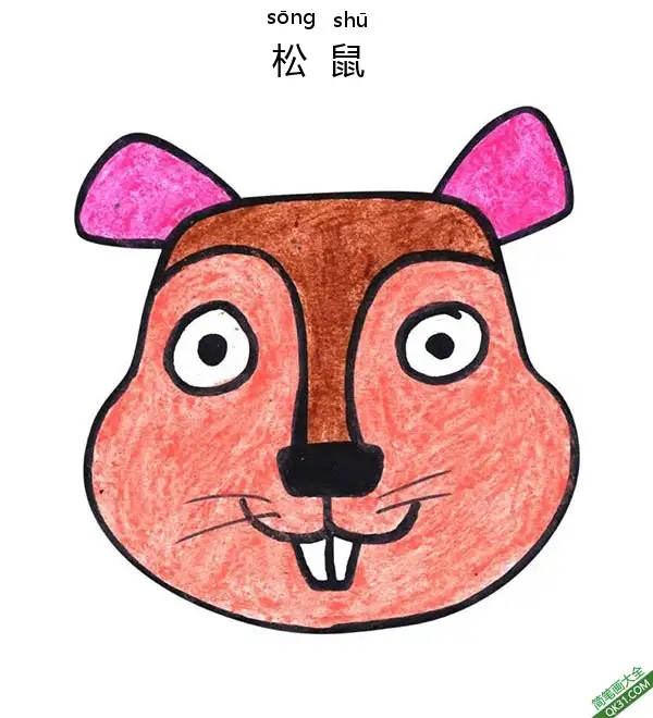 免费 怎样教孩子们一步步画一个松鼠脸Squirrel 简笔画涂色页