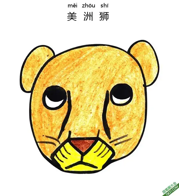 如何给孩子画一张美洲狮的脸Cougar Face简笔画涂色画 – 为儿童和成人提供的免费可打印简笔画涂色画